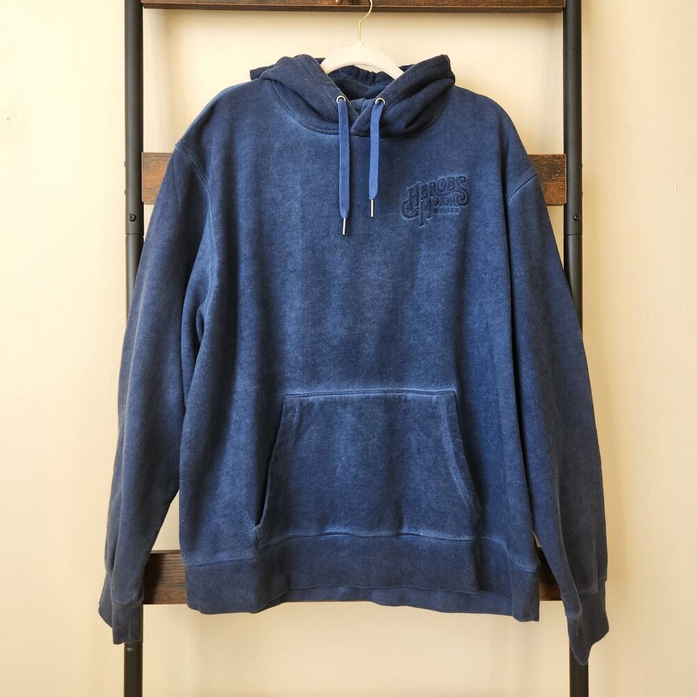 Heroes Motors Men's Washed Blue Cotton Blend Casual Pullover Hoodie Size XXL